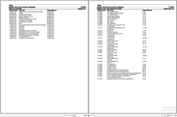 Valtra Tractor Hitech Series 6250HI Parts Catalog VFH6250 1