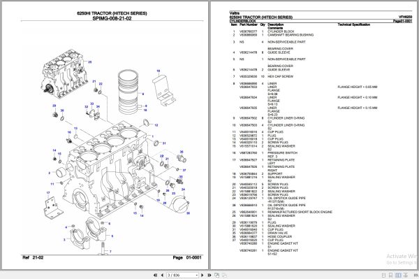 Valtra Tractor Hitech Series 6250HI Parts Catalog VFH6250 2