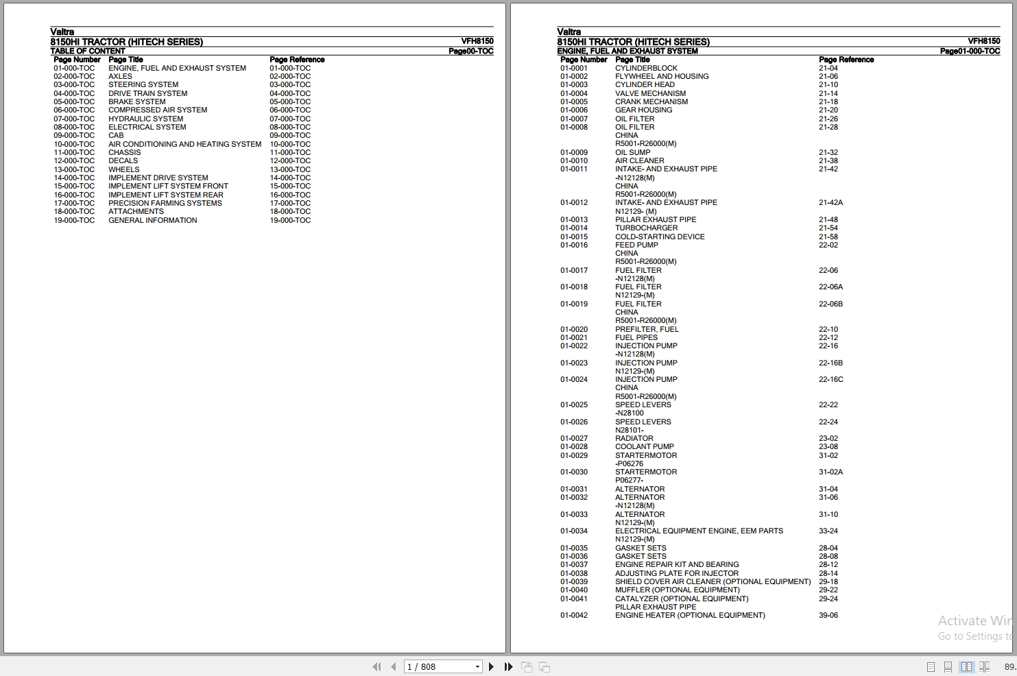 Valtra Tractor Hitech Series 8150HI Parts Catalog VFH8150 1