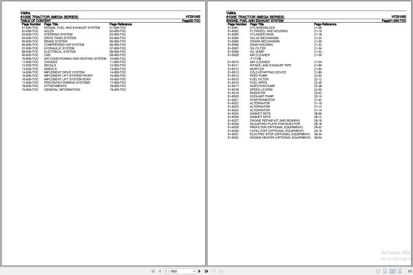 Valtra Tractor Mega Series 8100E Parts Catalog VFZ8100E 1