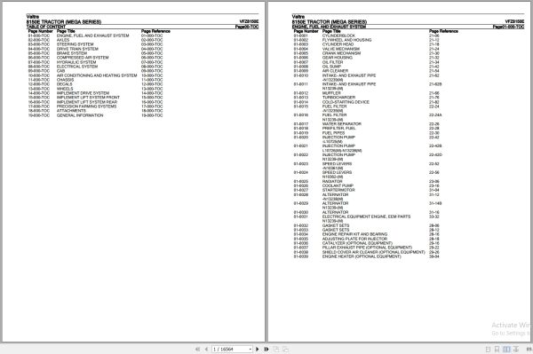 Valtra Tractor Mega Series 8150E Parts Catalog VFZ8150E 1