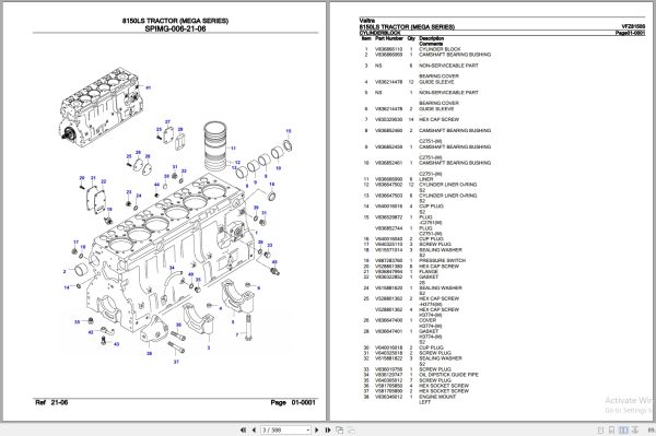 Valtra Tractor Mega Series 8150LS Parts Catalog VFZ8150S 2