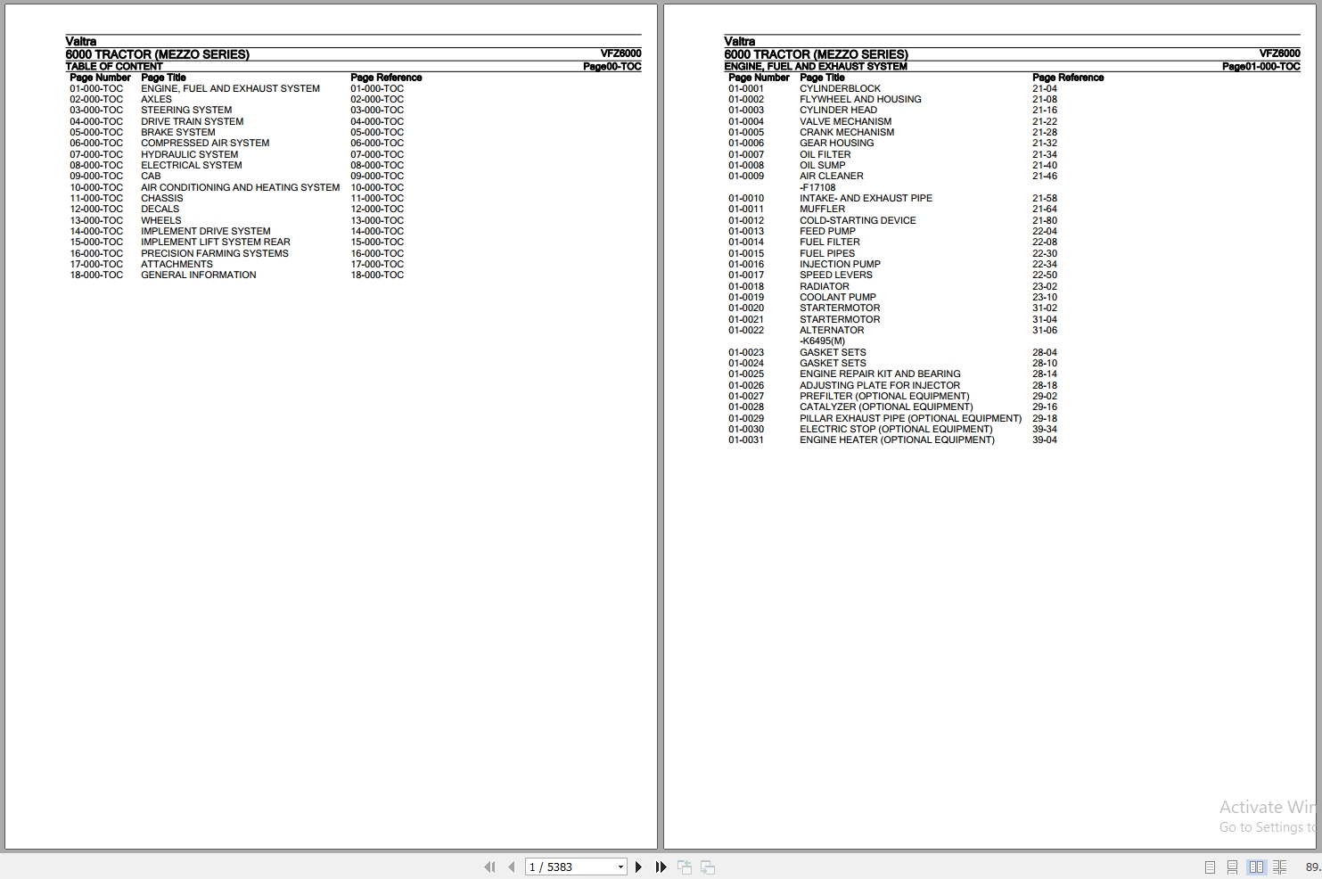 Valtra Tractor Mezzo Series 6000 Parts Catalog VFZ6000 1