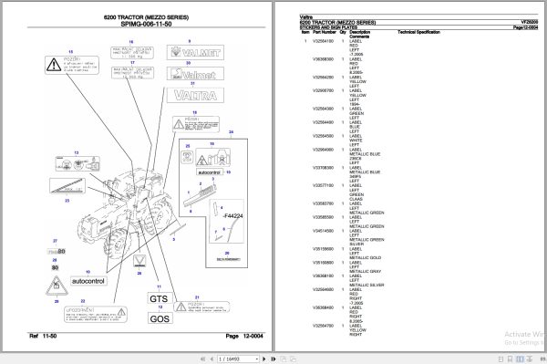 Valtra Tractor Mezzo Series 6200 Parts Catalog VFZ6200 1