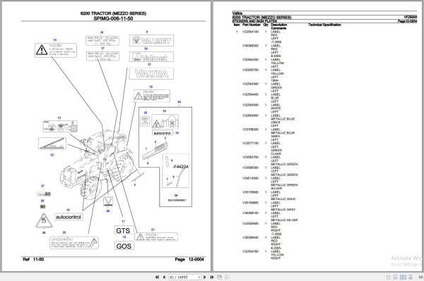 Valtra Tractor Mezzo Series 6200 Parts Catalog VFZ6200 3