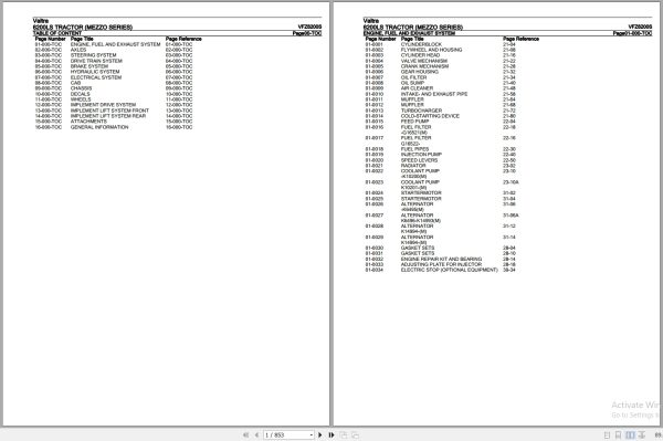 Valtra Tractor Mezzo Series 6200LS Parts Catalog VFZ6200S 1
