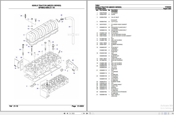 Valtra Tractor Mezzo Series 6200LS Parts Catalog VFZ6200S 3