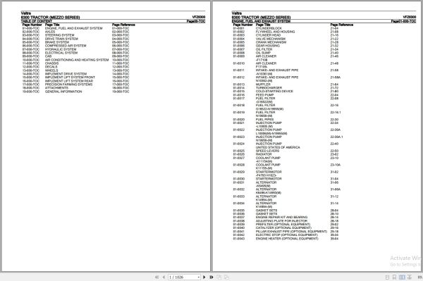 Valtra Tractor Mezzo Series 6300 Parts Catalog VFZ6300 1