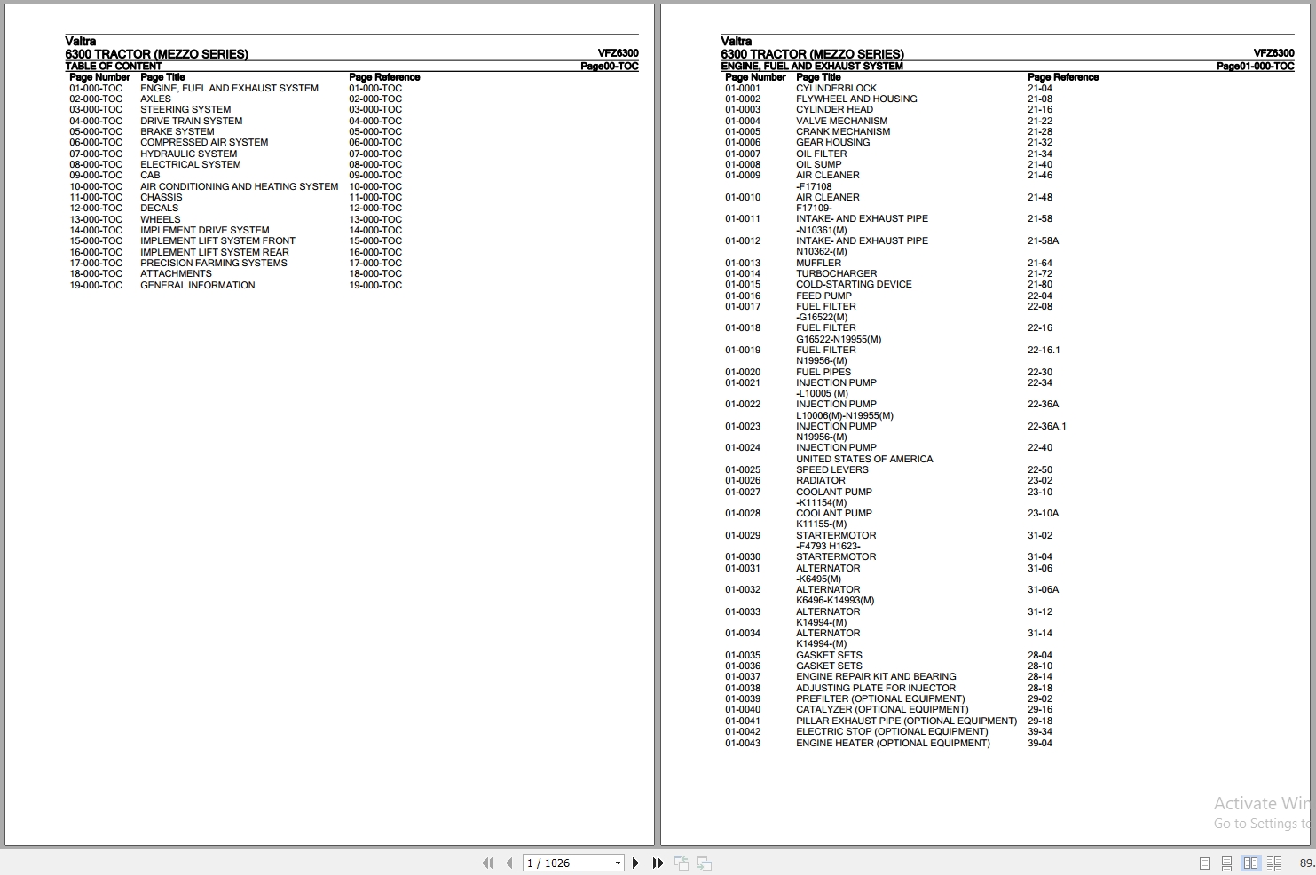 Valtra Tractor Mezzo Series 6300 Parts Catalog VFZ6300 1
