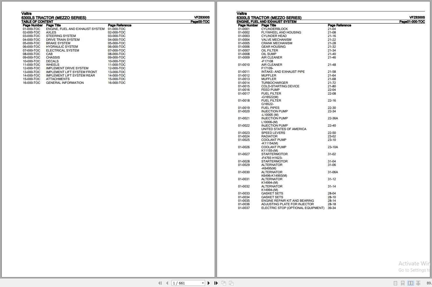 Valtra Tractor Mezzo Series 6300LS Parts Catalog VFZ6300S 1