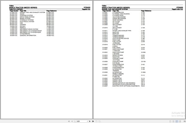 Valtra Tractor Mezzo Series 6400LS Parts Catalog VFZ6400S 1