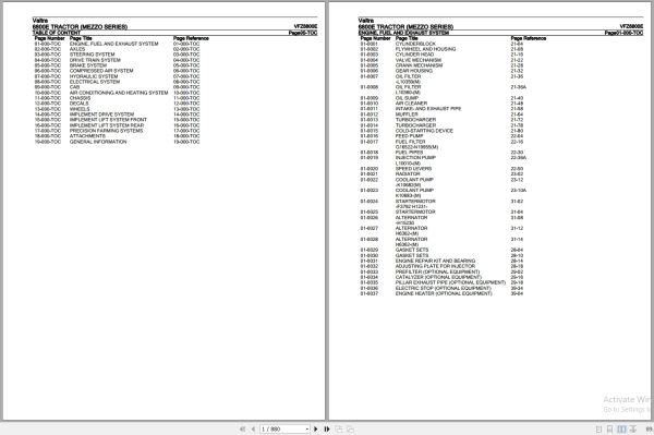 Valtra Tractor Mezzo Series 6800E Parts Catalog VFZ6800E 1
