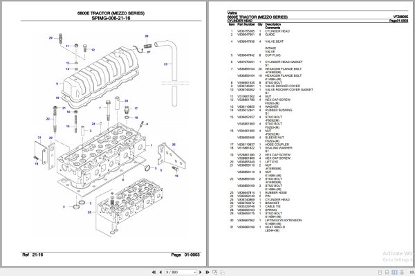 Valtra Tractor Mezzo Series 6800E Parts Catalog VFZ6800E 3