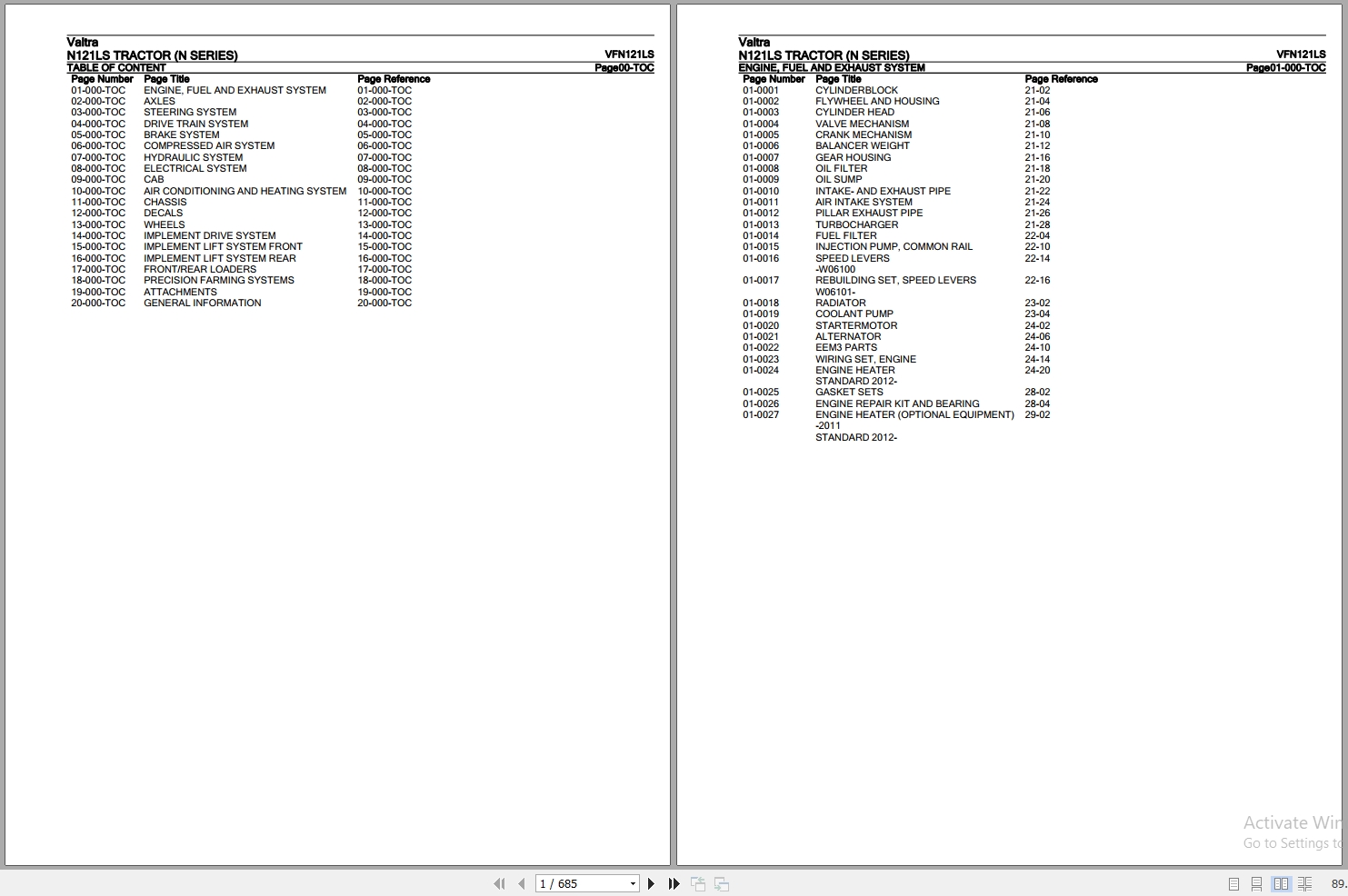 Valtra Tractor N Series N121LS Parts Catalog VFN121LS 1