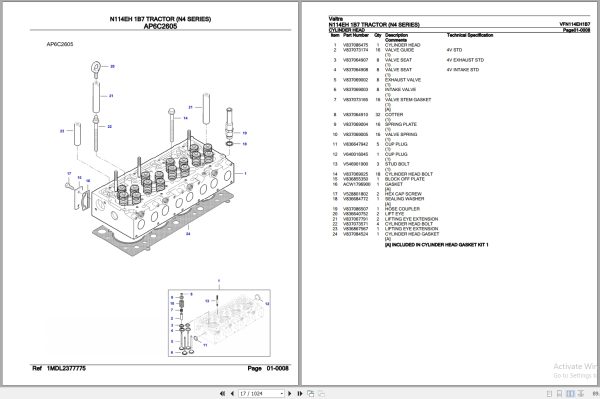 Valtra Tractor N4 Series N114EH 1B7 Parts Catalog VFN114EH1B7 3