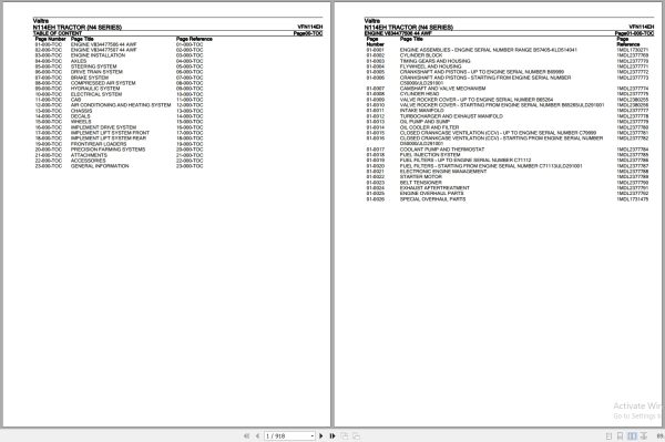 Valtra Tractor N4 Series N114EH Parts Catalog VFN114EH 1