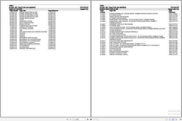 Valtra Tractor N4 Series N124H 1B7 Parts Catalog VFN124H1B7 1