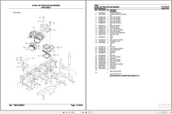 Valtra Tractor N4 Series N134A 1B7 Parts Catalog VFN134A1B7 3