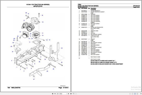 Valtra Tractor N4 Series N134A 1C8 Parts Catalog VFN134A1C8 3