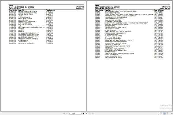 Valtra Tractor N4 Series N134V 1C8 Parts Catalog VFN134V1C8 1