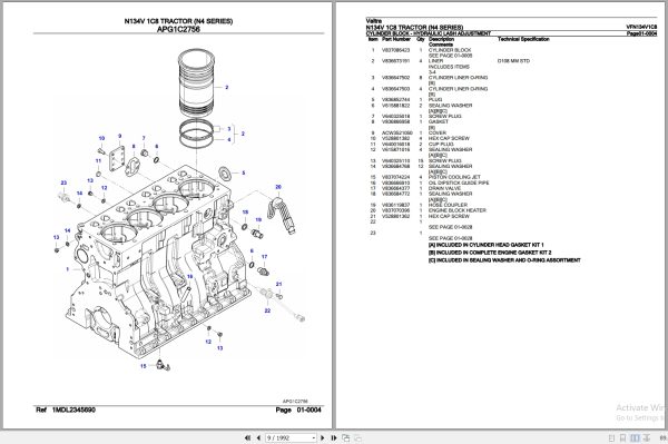 Valtra Tractor N4 Series N134V 1C8 Parts Catalog VFN134V1C8 2