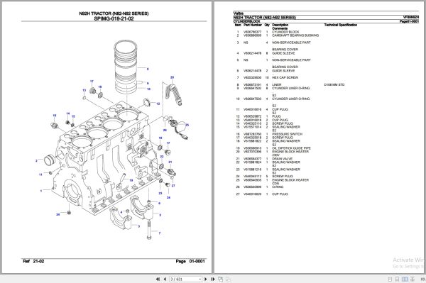 Valtra Tractor N82 N92 Series N92H Parts Catalog VF89N92H 2