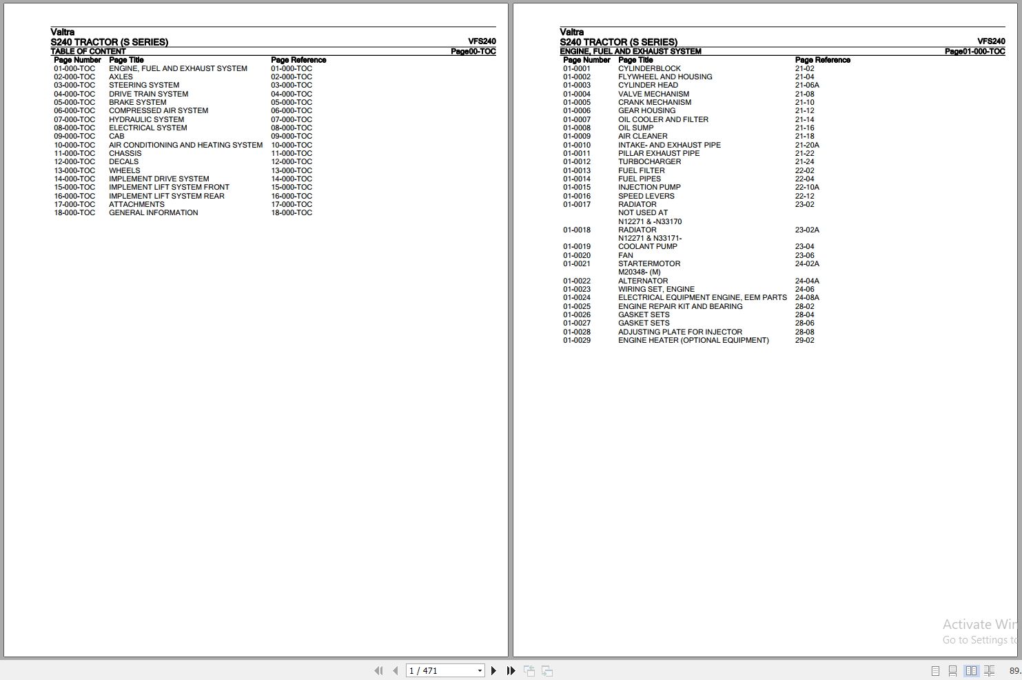 Valtra Tractor S Series S240 Parts Catalog VFS240 1