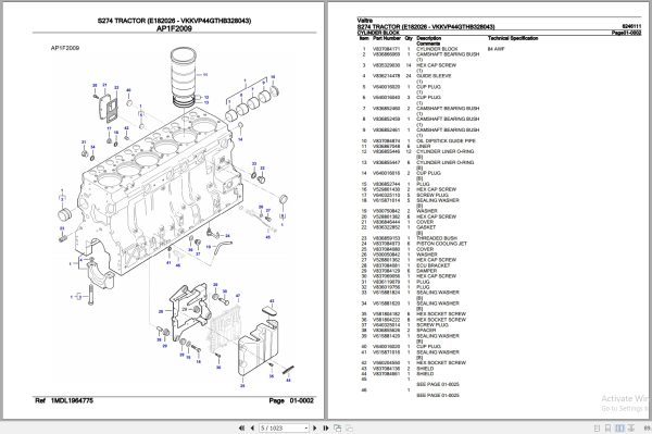Valtra Tractor S274 Parts Catalog 6246111 2