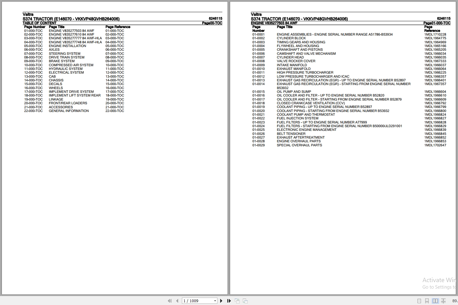 Valtra Tractor S374 Parts Catalog 6246115 1