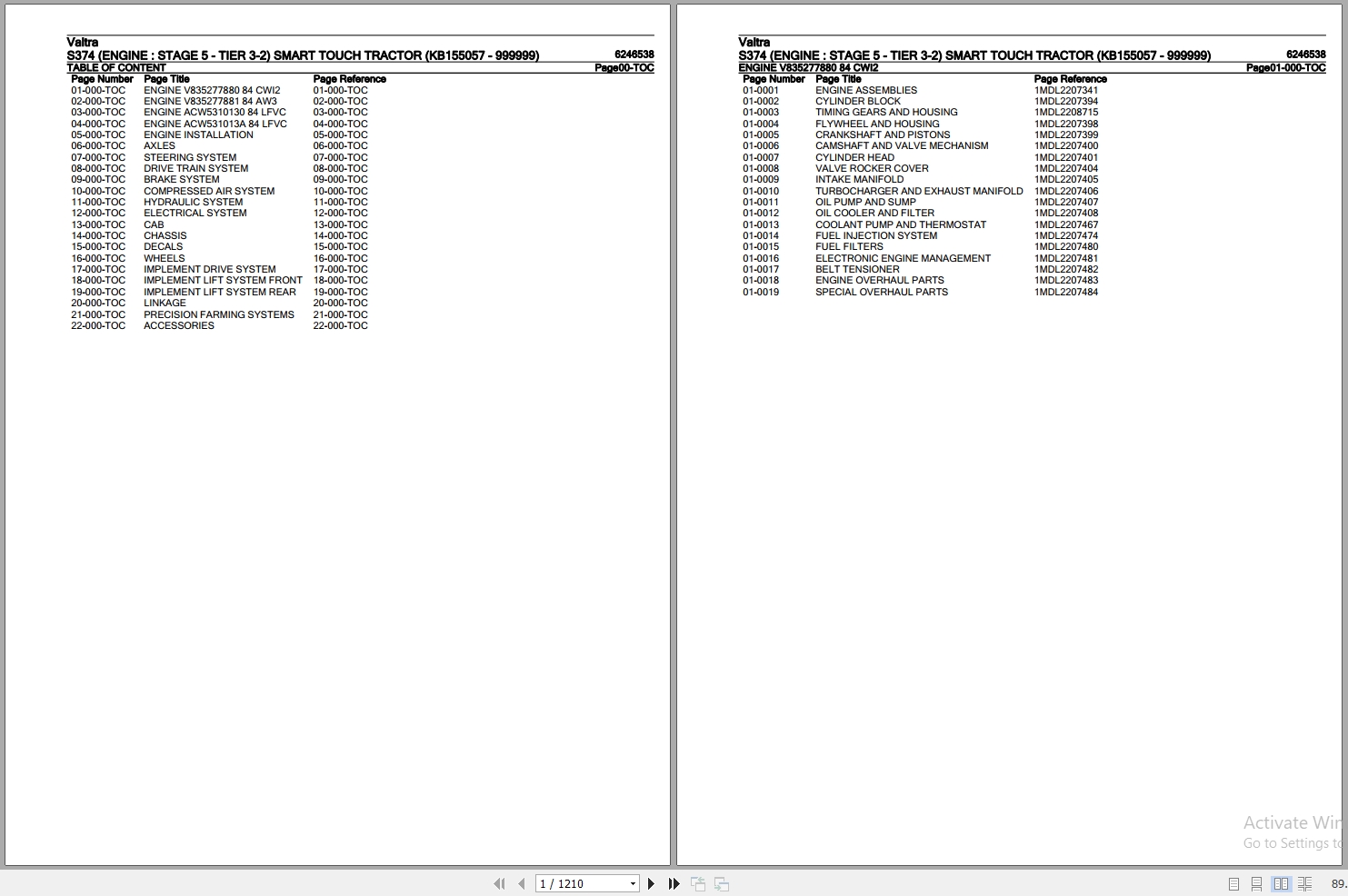 Valtra Tractor S374 Smart Touch Parts Catalog 6246538 1