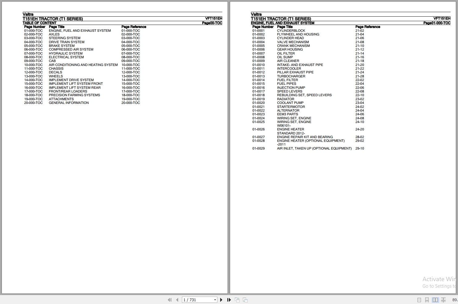 Valtra Tractor T1 Series T151EH Parts Catalog VFT151EH 1