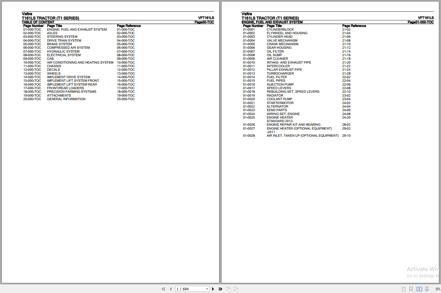 Valtra Tractor T1 Series T161LS Parts Catalog VFT161LS 1