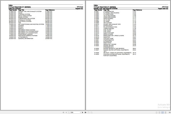 Valtra Tractor T1 Series T171LS Parts Catalog VFT171LS 1