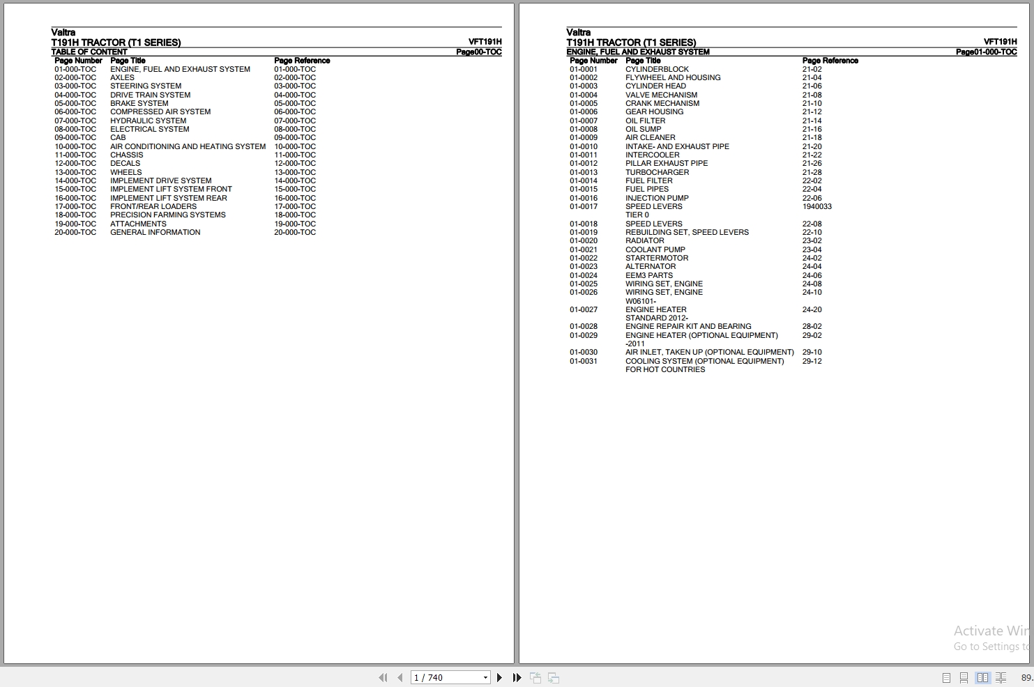 Valtra Tractor T1 Series T191H Parts Catalog VFT191H 1