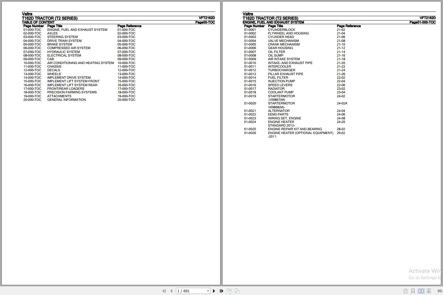 Valtra Tractor T2 Series T162D Parts Catalog VFT2162D 1
