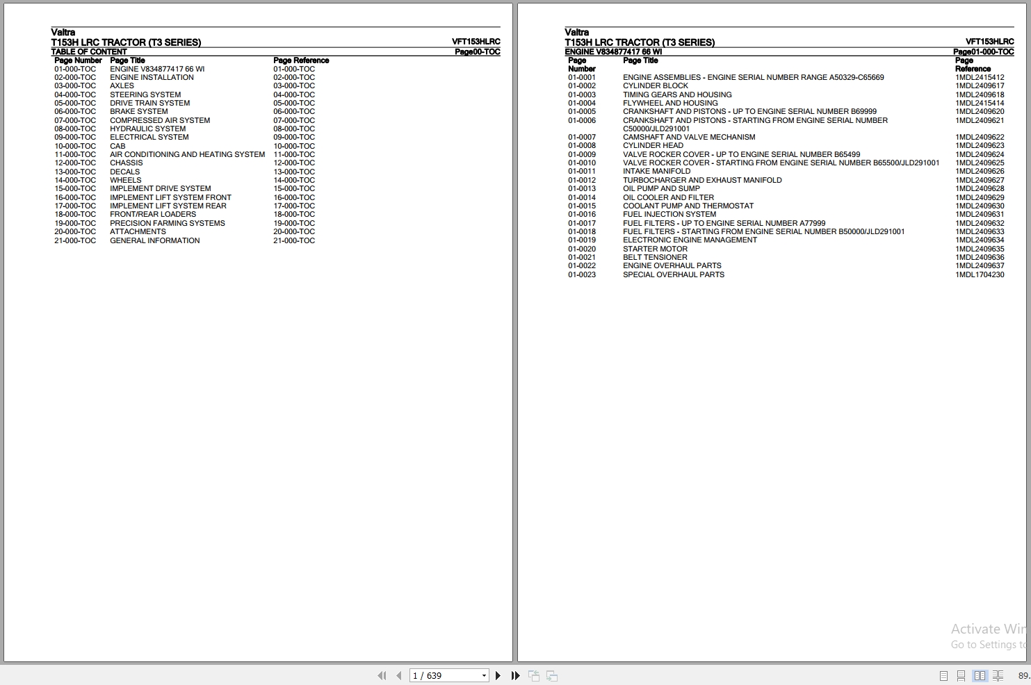 Valtra Tractor T3 Series T153H LRC Parts Catalog VFT153HLRC 1