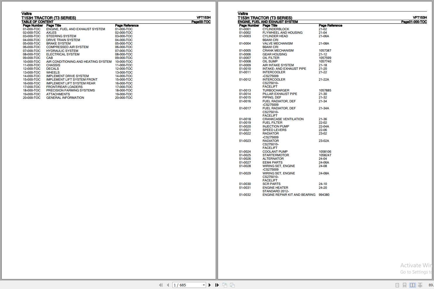 Valtra Tractor T3 Series T153H Parts Catalog VFT153H 1