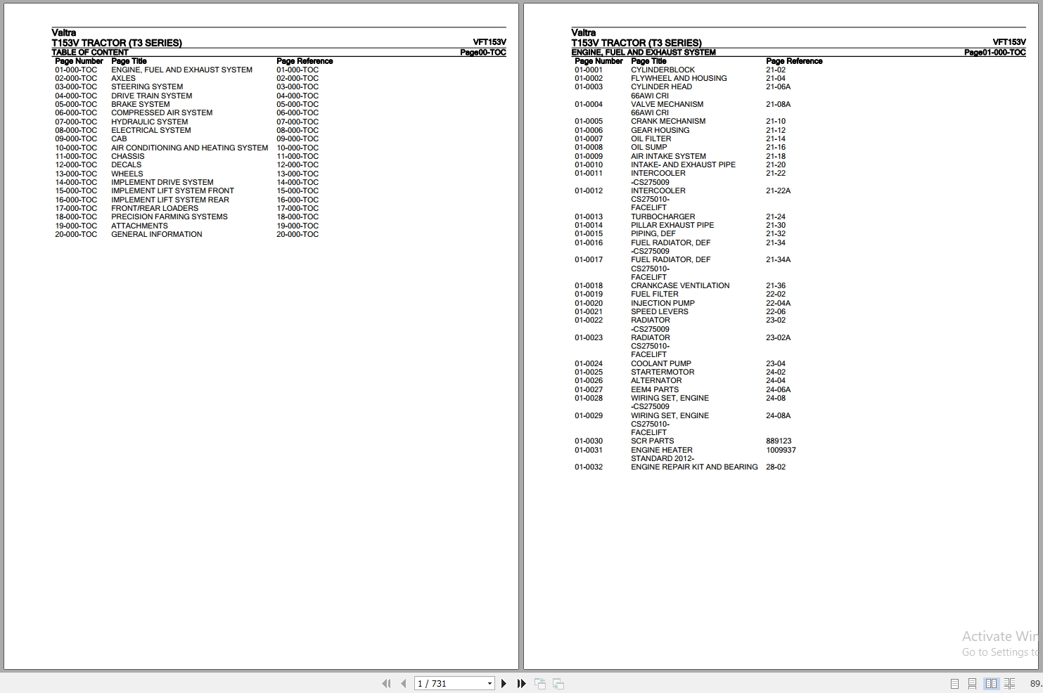 Valtra Tractor T3 Series T153V Parts Catalog VFT153V 1