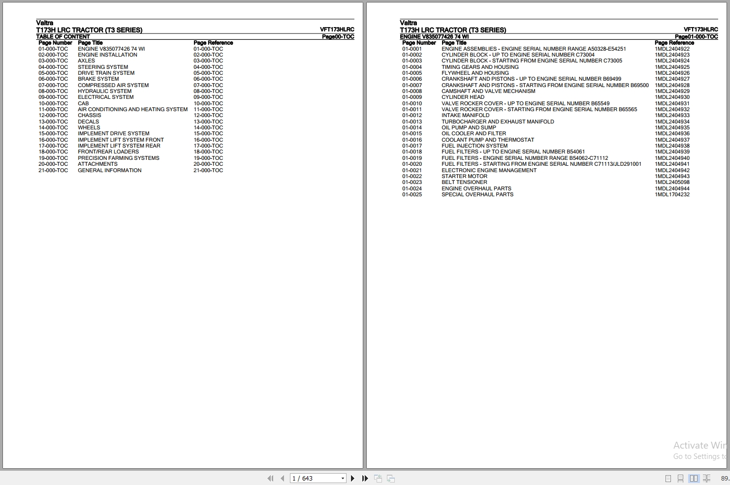 Valtra Tractor T3 Series T173H LRC Parts Catalog VFT173HLRC 1