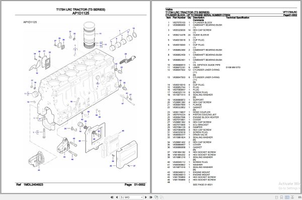 Valtra Tractor T3 Series T173H LRC Parts Catalog VFT173HLRC 2