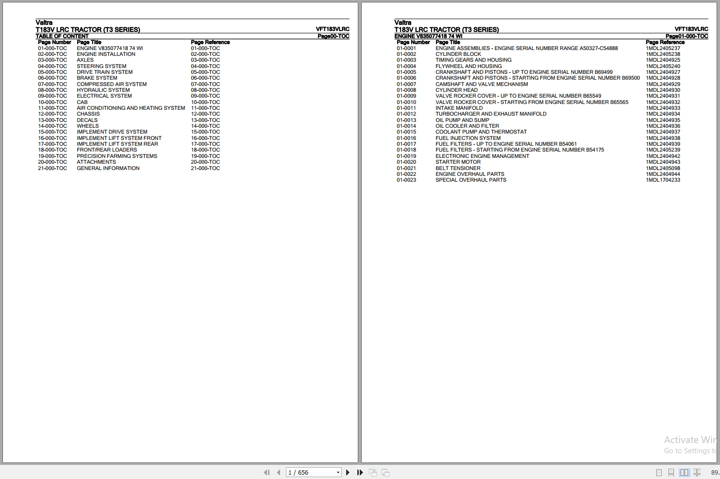 Valtra Tractor T3 Series T183V LRC Parts Catalog VFT183VLRC 1
