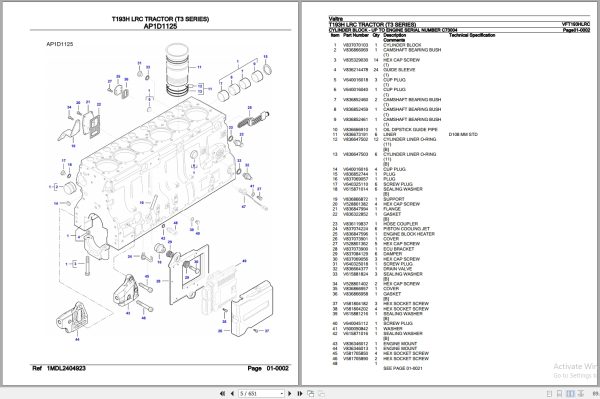 Valtra Tractor T3 Series T193H LRC Parts Catalog VFT193HLRC 2