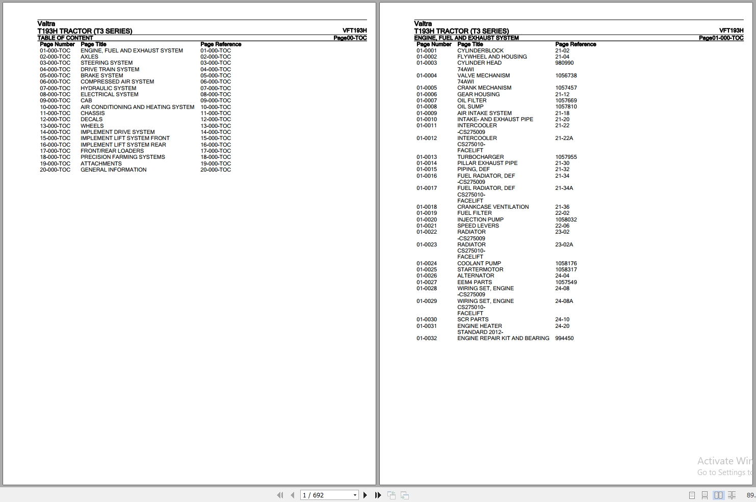 Valtra Tractor T3 Series T193H Parts Catalog VFT193H 1