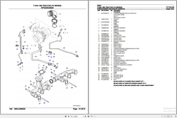 Valtra Tractor T4 Series T144A 1B8 Parts Catalog VFT144A1B8 3