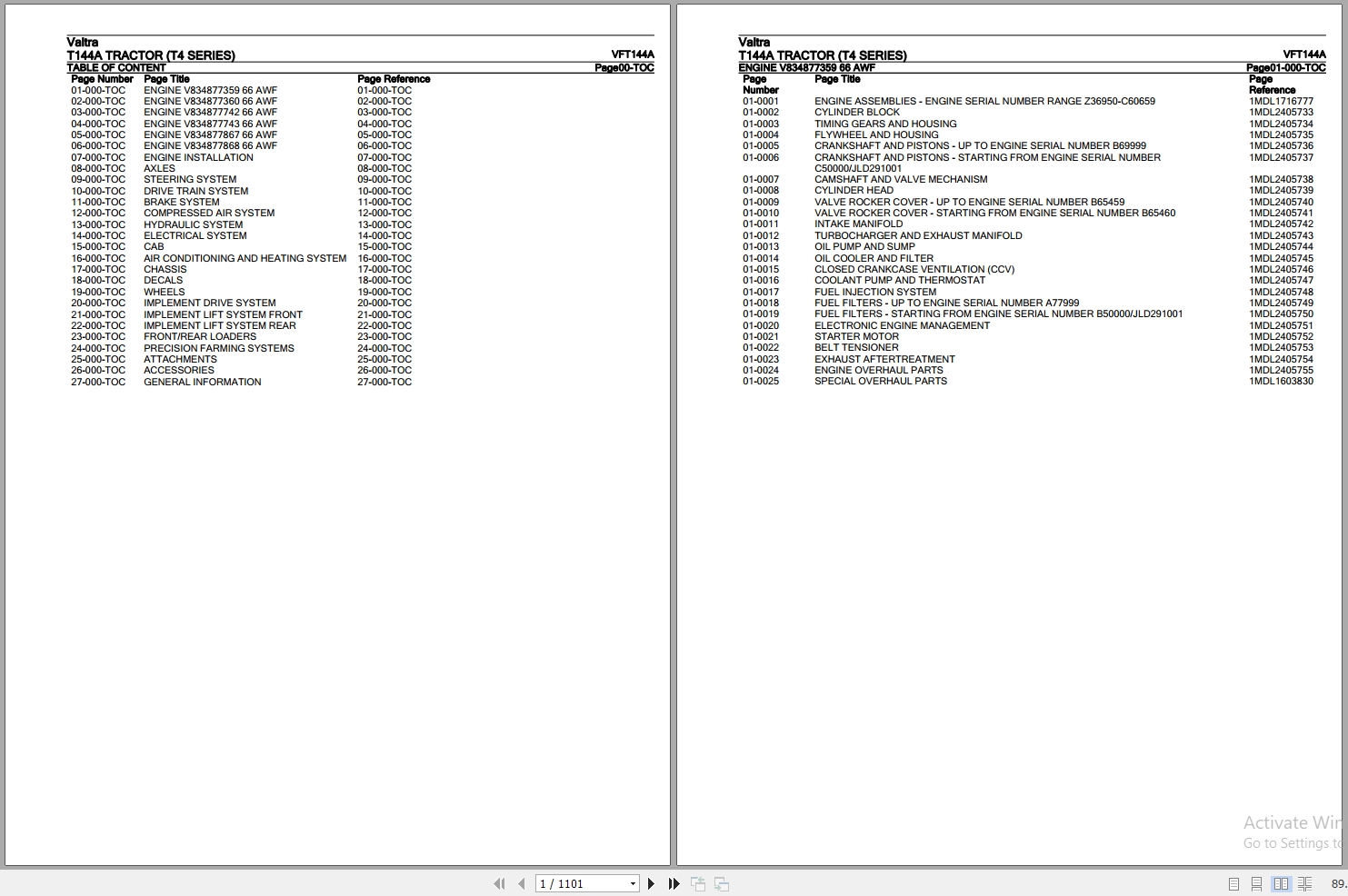 Valtra Tractor T4 Series T144A Parts Catalog VFT144A 1