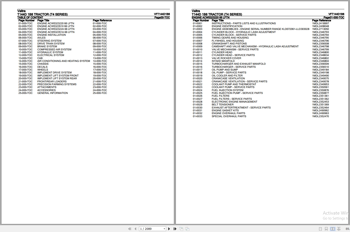 Valtra Tractor T4 Series T144D 1B8 Parts Catalog VFT144D1B8 1