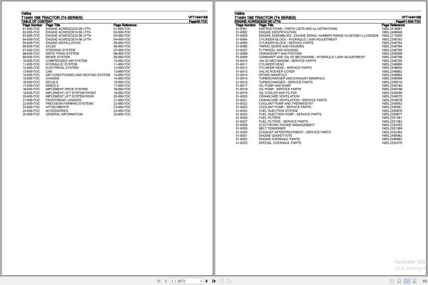 Valtra Tractor T4 Series T144H 1B8 Parts Catalog VFT144H1B8 1