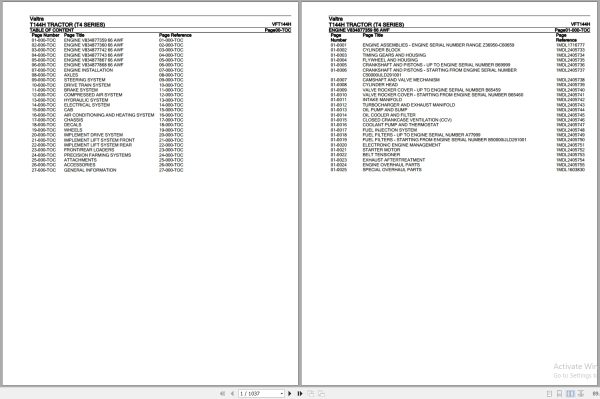 Valtra Tractor T4 Series T144H Parts Catalog VFT144H 1