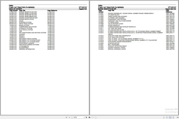 Valtra Tractor T4 Series T144V 1A7 Parts Catalog VFT144V1A7 1