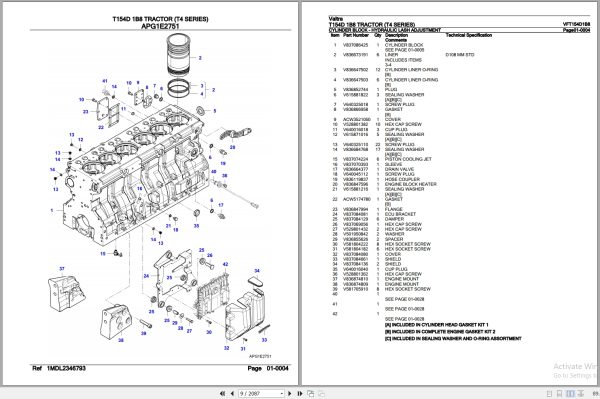 Valtra Tractor T4 Series T154D 1B8 Parts Catalog VFT154D1B8 2